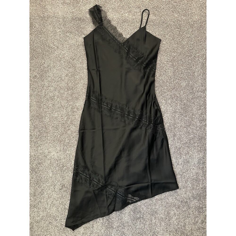 House of Harlow Women's Satin Lace Dress Asymmetrical Black Side Zip Size XS NWT - Picture 3 of 16